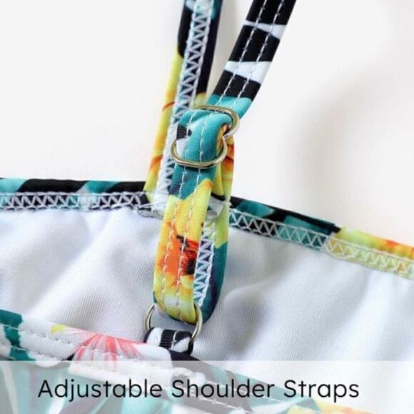 Toddler Girls Kids One Piece Ruffle Swimsuit Tropical Floral Bathing Suit Sz 2 - Picture 3 of 6